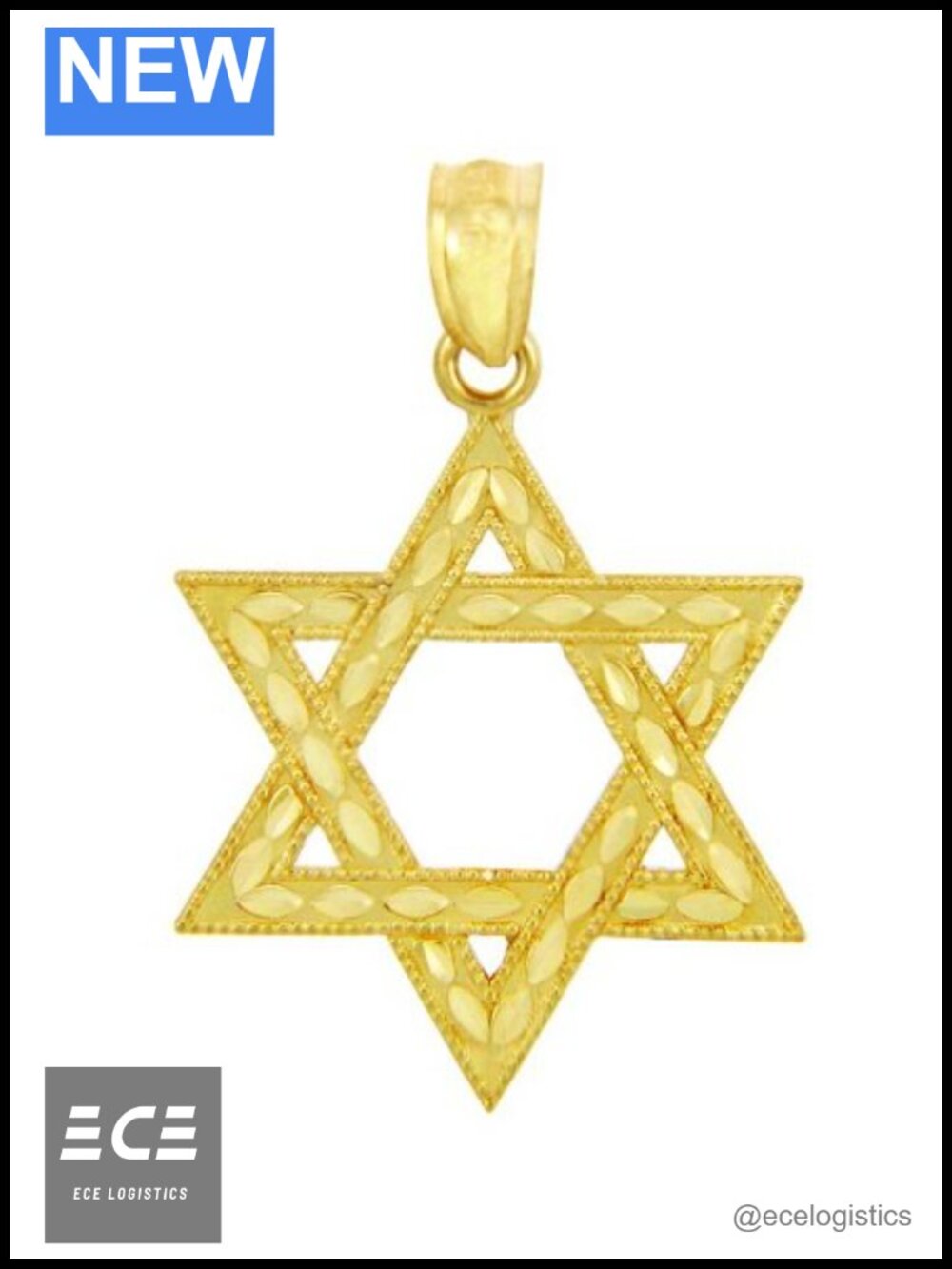10K Gold Star of David Judaica Charm Pendant Necklace